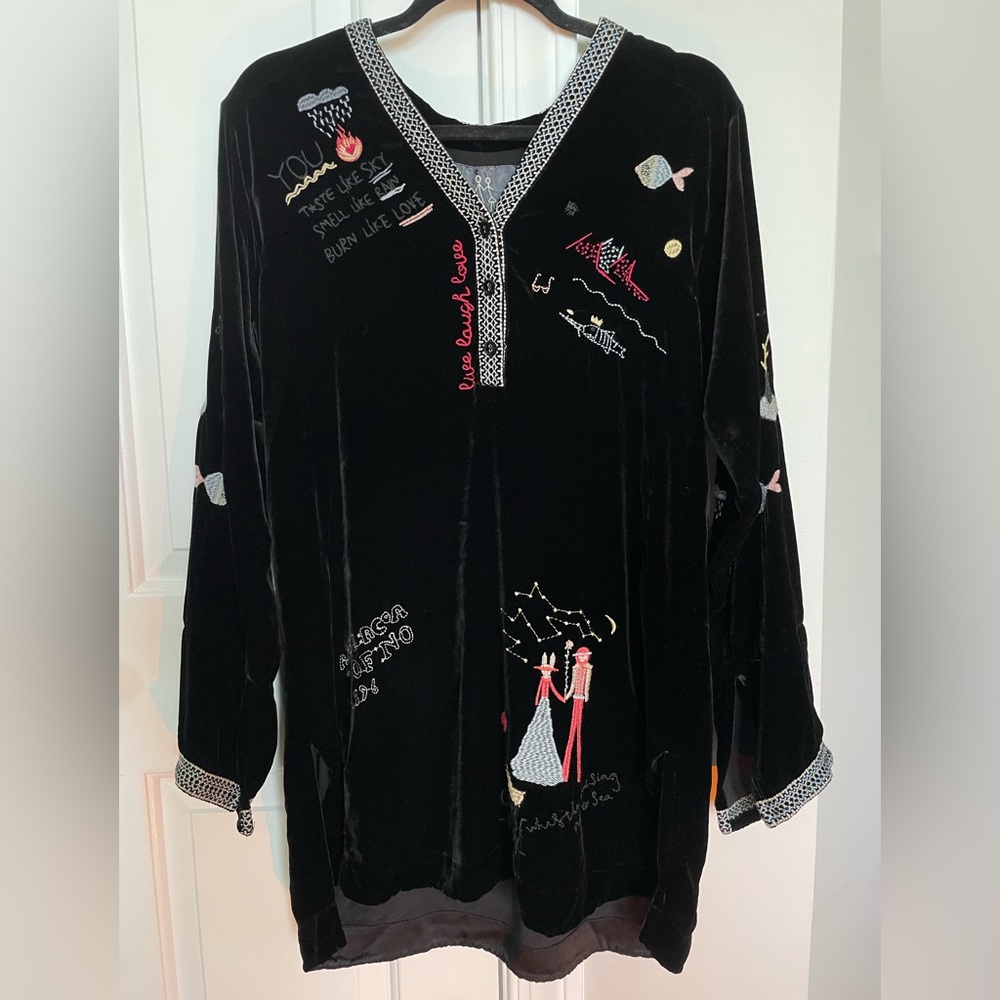 Johnny Was Black Embroidered Tunic with Colorful Accents